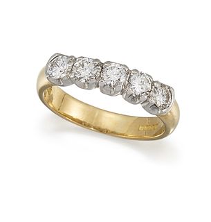A DIAMOND FIVE-STONE RING
 Set with a row of brill