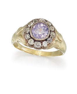 A FANCY-COLOURED SAPPHIRE AND DIAMOND RING
 The ci