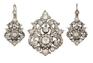 A LATE 19TH CENTURY DIAMOND BROOCH AND EARRING SUI
