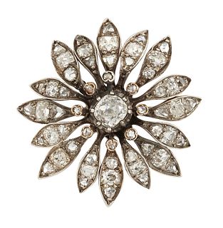 A MID 19TH CENTURY DIAMOND-SET FLOWER BROOCH
 The 