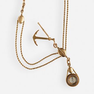 Tiffany & Co., Gold nautical watch chain and fob necklace
