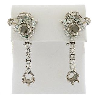 Mid Century 18k Gold Platinum Diamond Drop Earrings 