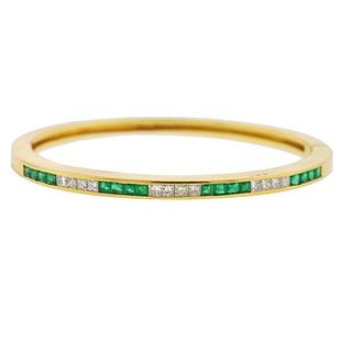 18k Gold Diamond Emerald Bangle Bracelet