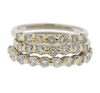 14k Gold Diamond Half Band Ring Set of 3