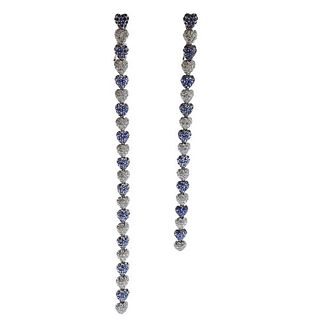De Grisogono 18k Gold Diamond Sapphire Long Heart Earrings