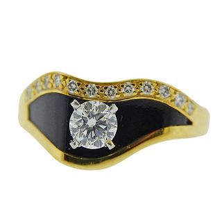 Bernard K Passman 18k Gold Diamond Black Coral Ring