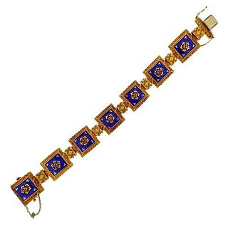 18k Gold Ruby Blue Enamel Bracelet