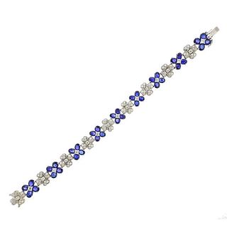 18k Gold Diamond Sapphire Flower Bracelet