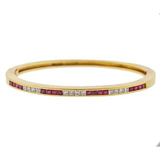 18k Gold Ruby Diamond Bangle Bracelet