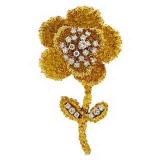 Hammerman Bros. 18k Gold Diamond Flower Brooch Pin