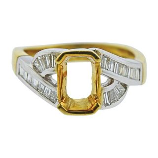 Italian 18k Two Tone Gold Diamond Ring Setting
