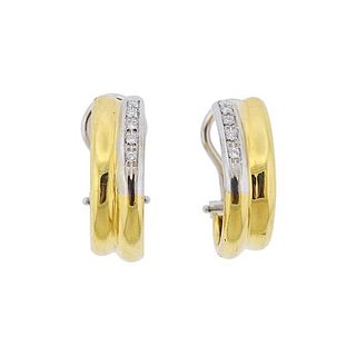 18k Two Tone Gold Diamond Hoop Earrings