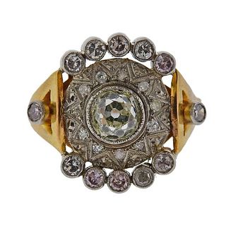Antique 18k Gold Platinum Old Mine Diamond Ring 
