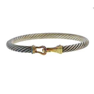 David Yurman 14k Gold Silver Hook Cable Bracelet