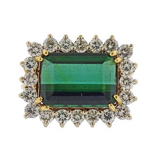 14k Gold Diamond 5ct Green Tourmaline Ring