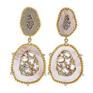 Judith Ripka Oasis 18k Gold Diamond White Sapphire MOP Earrings