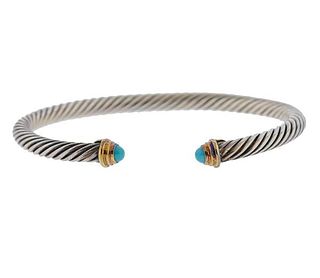 David Yurman Silver 18k Gold Turquoise Cable Bracelet