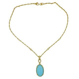 Judith Ripka 18k Gold Diamond Crystal Turquoise Pendant Necklace
