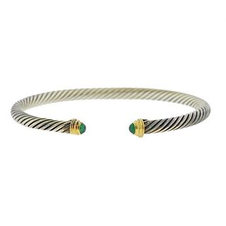 David Yurman Silver 18k Gold Chrysoprase Cable Bracelet