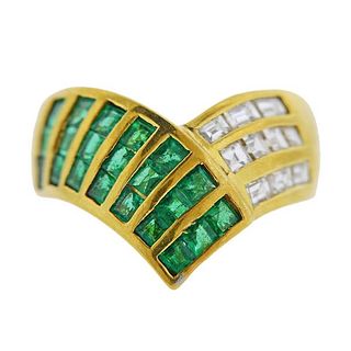 18k Gold Diamond Emerald Ring  