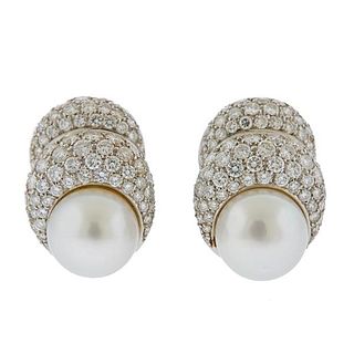 18k Gold South Sea Pearl Diamond Earrings