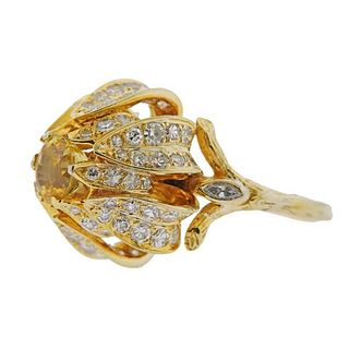14k Gold Diamond Yellow Sapphire Cocktail Ring