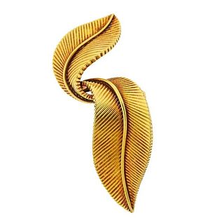 Cartier Paris Mid Century 18k Gold Leaf Brooch Pin