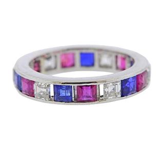 18k Gold Diamond Sapphire Ruby Wedding Band Ring