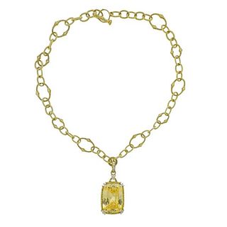 Judith Ripka 18k Gold Diamond Canary Crystal Pendant Necklace