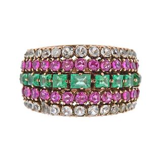 14k Rose Gold Emerald Ruby White Sapphire Dome Ring