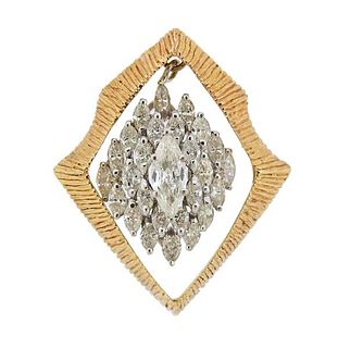 14K Two Tone Gold Marquise Diamond Pendant