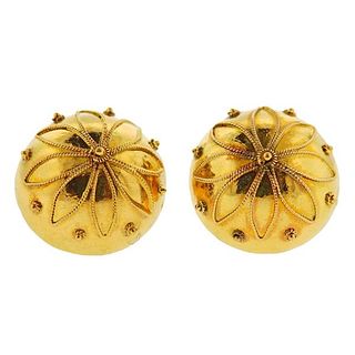 Antique Etruscan 14K Gold Dome Earrings