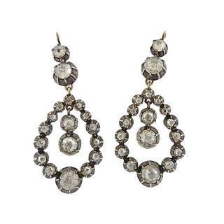 Antique Russian Silver Gold  Rose Cut Diamond Earrings