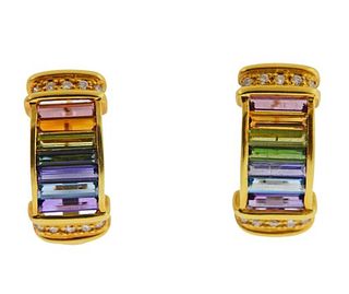 20K Gold Diamond Multi Color Tourmaline Earrings