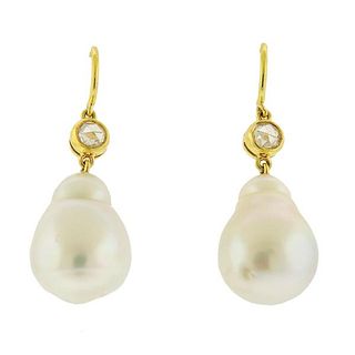 Prince Dimitri South Sea Baroque Pearl Diamond 18k Gold Earrings