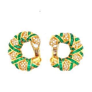 18k Gold Diamonds Emeralds Earrings