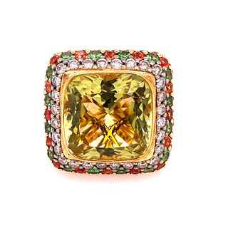 18k Gold Emerald Topaz Citrine Diamonds Ring