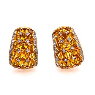 18k Gold Yellow Sapphire & Diamonds Earrings 