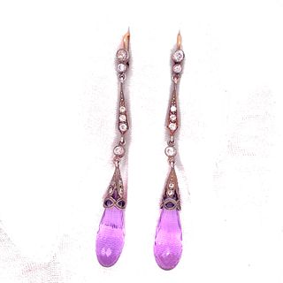 Silver and Gold Amethyst Briolette Long Earrings 
