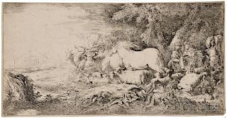 Giovanni Benedetto Castiglione (Italian, 1609-1664)      The Entry of the Animals into the Ark