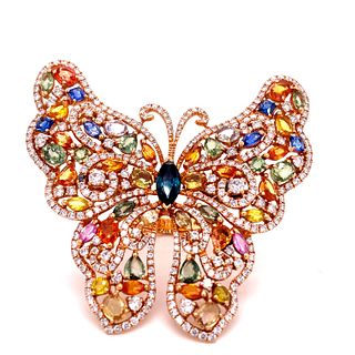 Multicolor Gems Diamonds Butterfly 18k Gold  Ring