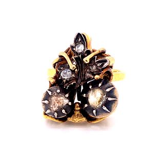 Georgian Low Gold Siver Diamonds Ring