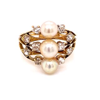 Art Nouveau Diamond Pearl Ring