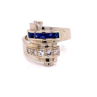 Retro Chevalier 14k Sapphire Diamonds Ring
