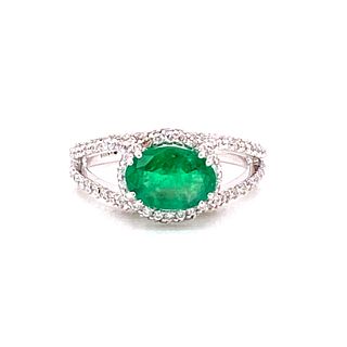 14k Gold Emerald Diamonds Ring