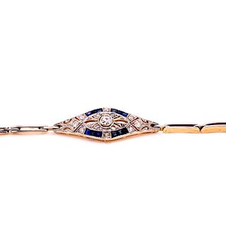 Art Deco 18k Diamonds Sapphire Bracelet 