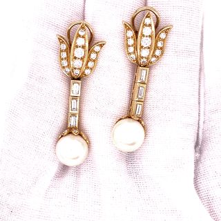 18k Gold Diamonds Pearl Earrings