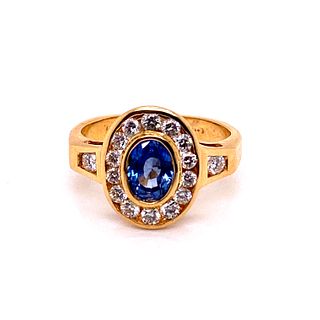 18k Gold Diamonds Sapphire Ring