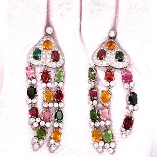 Platinum Multicolor Chandelier Earrings 