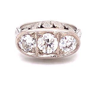 Art Deco Platinum 3 Diamonds Ring